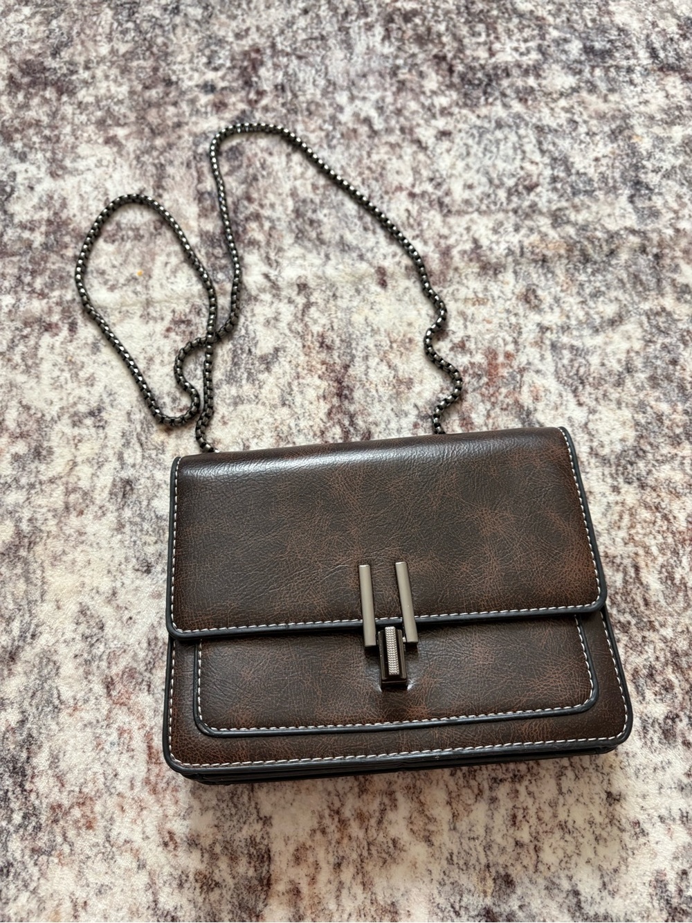 Classic Brown Crossbody Bag with Gunmetal Chain